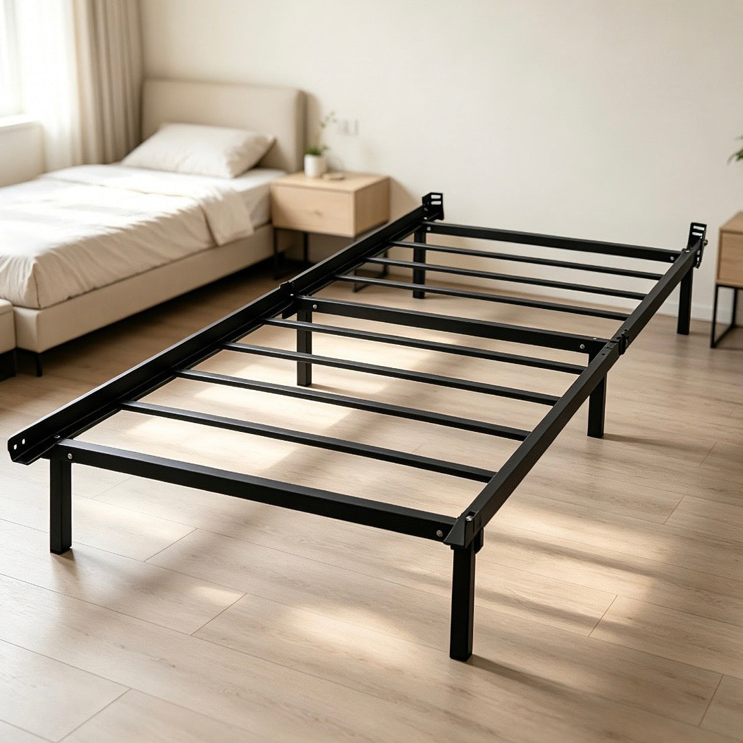 Twin 7" Metal Bed Frame Black - Steel Construction, 9-Leg Support, Toe-Friendly Design