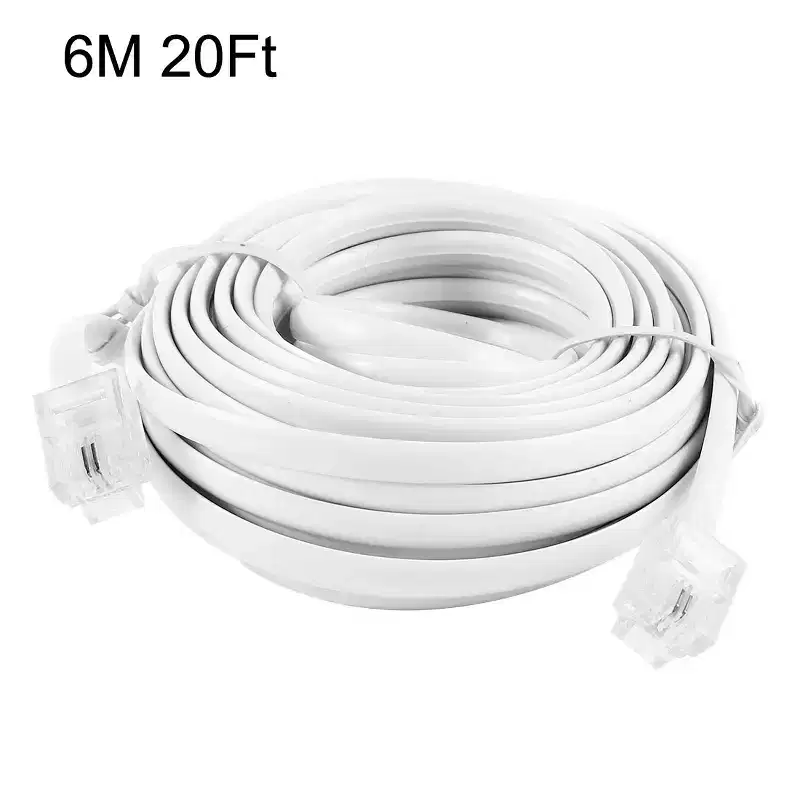 Unique Bargains RJ11 6P2C Modular Telephone Extenstion Cable Wire White 6M 20Ft