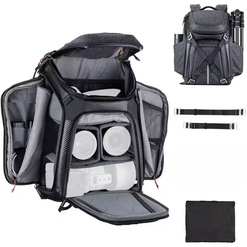 Summit Adventure Waterproof DSLR Camera Backpack - 15.6 Laptop Compartment, Tripod Holder & Rain Cover.