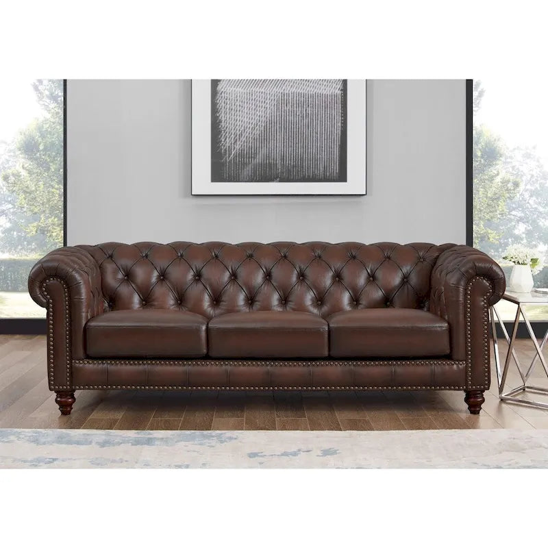 Hydeline Alton Bay Top Grain Leather Chesterfield Sofa and Loveseat - Sofa, Loveseat