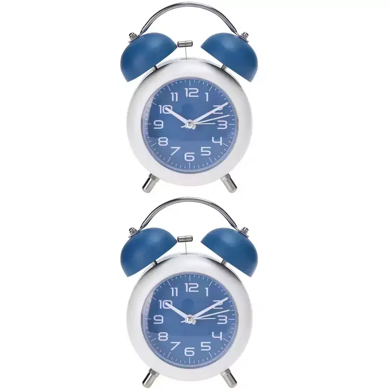 REGALWOVEN 2 Pcs Old Fashioned Battery-Powered Metal Night Light Alarm Clock 5.9 x 4.3 x 2 Inches