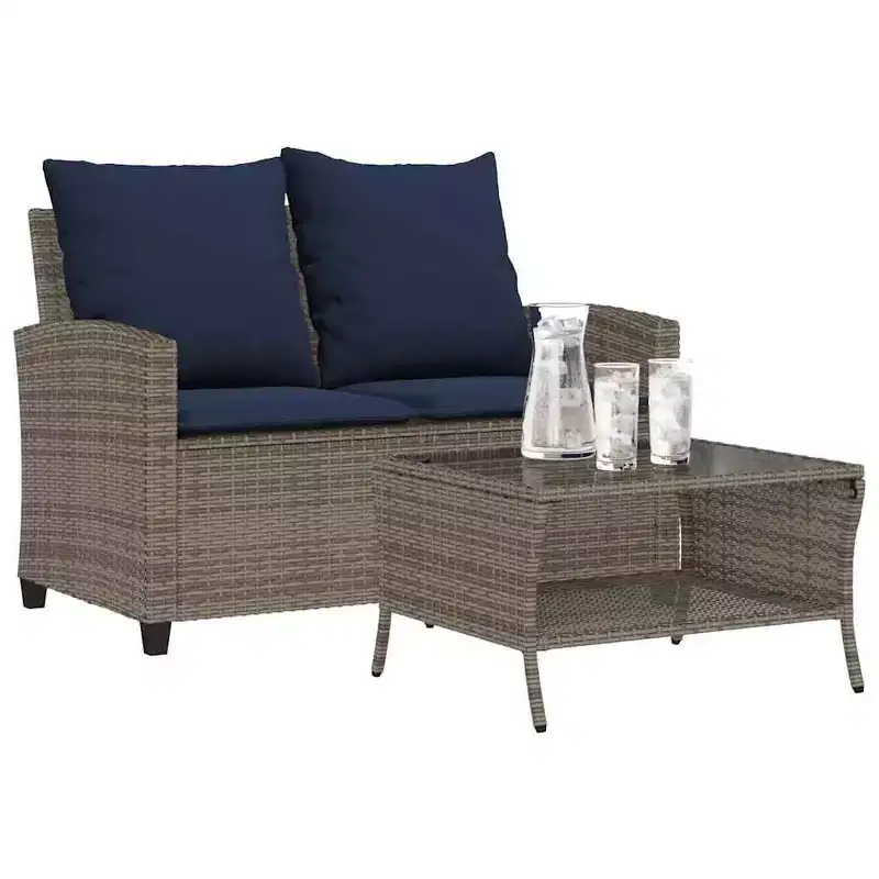 vidaXL Garden Sofa Grey PE rattan, powder-coated steel, tempered glass