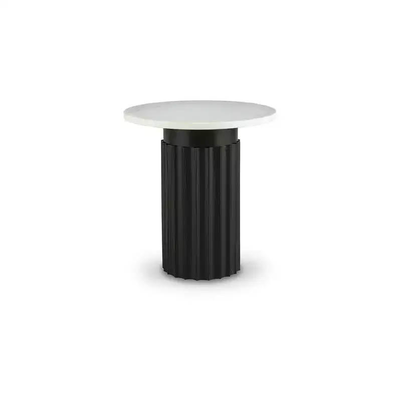 Signature Design by Ashley Wainstone Modern Accent Table - Small Side Table with White Marble Top and Black Metal Base
