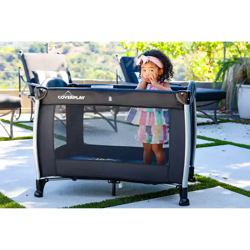 Coverplay Play Yard With Changing Table/Bassinet - Black: Maximum Weight Capacity 35 lbs, Travel Playard, 40"x29.5"x28.5"