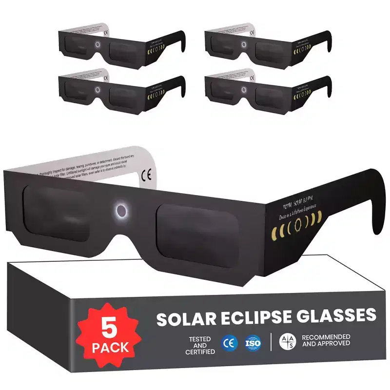Solar Eclipse Glasses Approved 2024 (5 Pack) CE and ISO Certified Solar Eclipse Observation Glasses Safe Shades