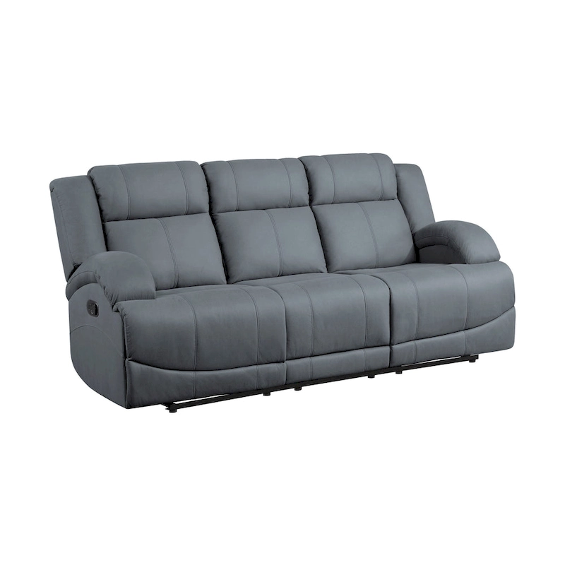 Kate 82 Inch Double Manual Recliner Sofa, Blue Microfiber, Solid Wood