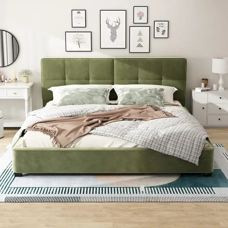 King Size Velvet Bed Frames Upholstered Platform Bed