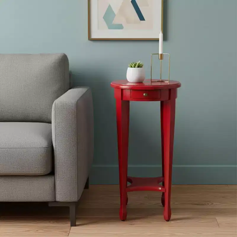 HomeRoots 26 Red Manufactured Wood Oval End Table With Shelf