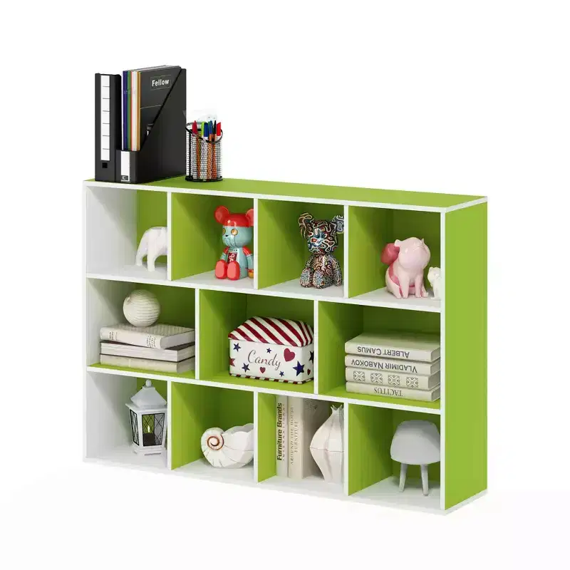 Furinno 3-tier Open Bookcase 11-Cube Floor Standing Storage Shelves Display Cabinet,Green