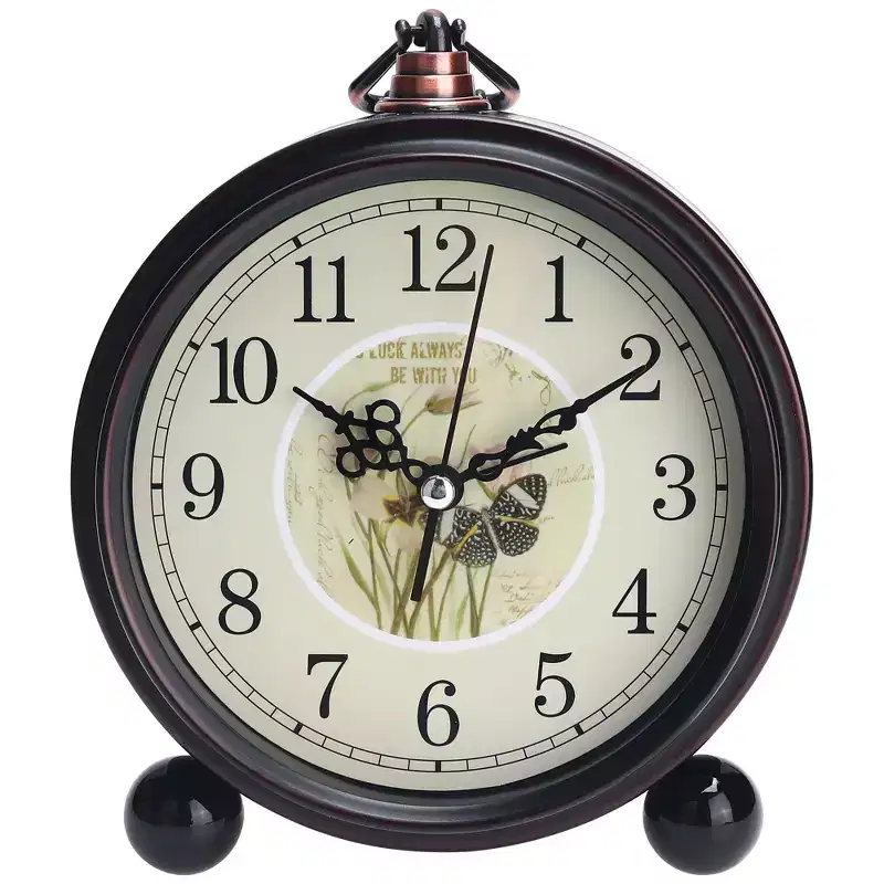 REGALWOVEN Metal Battery Powered Silent Vintage Desk Clock 5.9 x 5.1 x 2 Inches