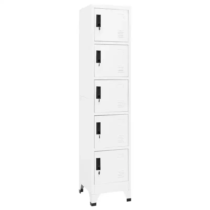 5-Door Steel Locker Cabinet with Lockable Compartments – White