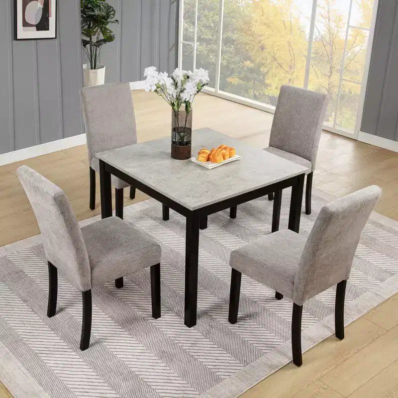 GDFStudio Fauna Modern 5 Piece Rubberwood Dining Set with Upholstered Chairs