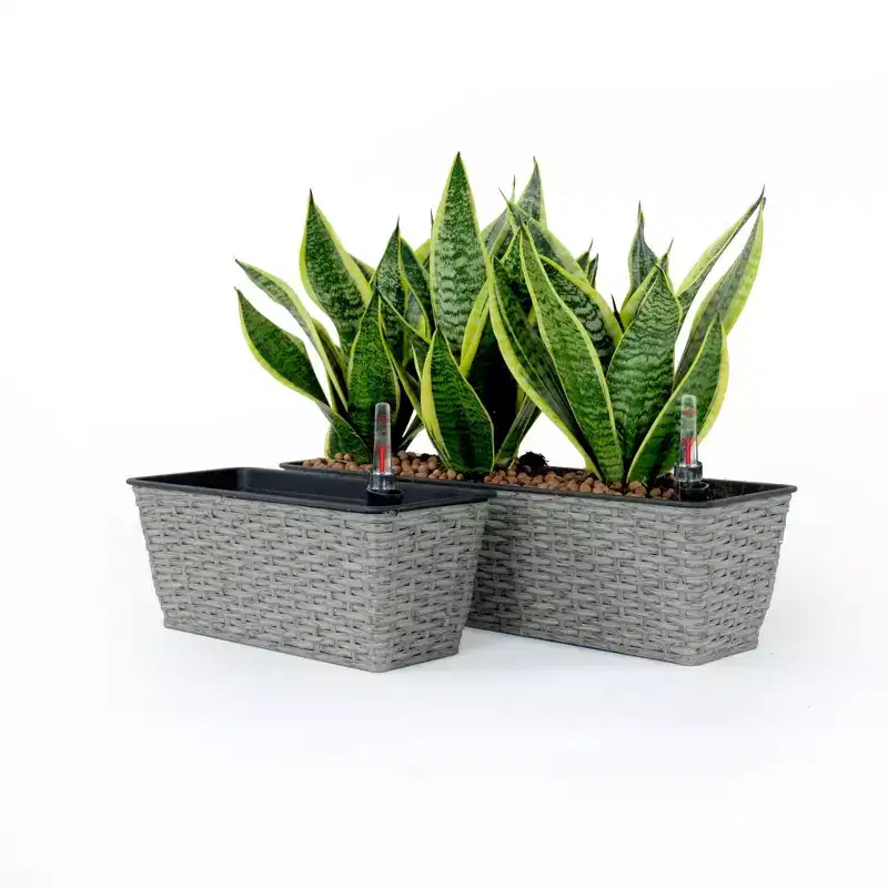 NAYSAYE 2 Pack Rectangle Planter for Indoor Outdoor Plants Flowers Herbs Hand Woven Wicker for Easy Care, Gray, 23.2*7*6.3