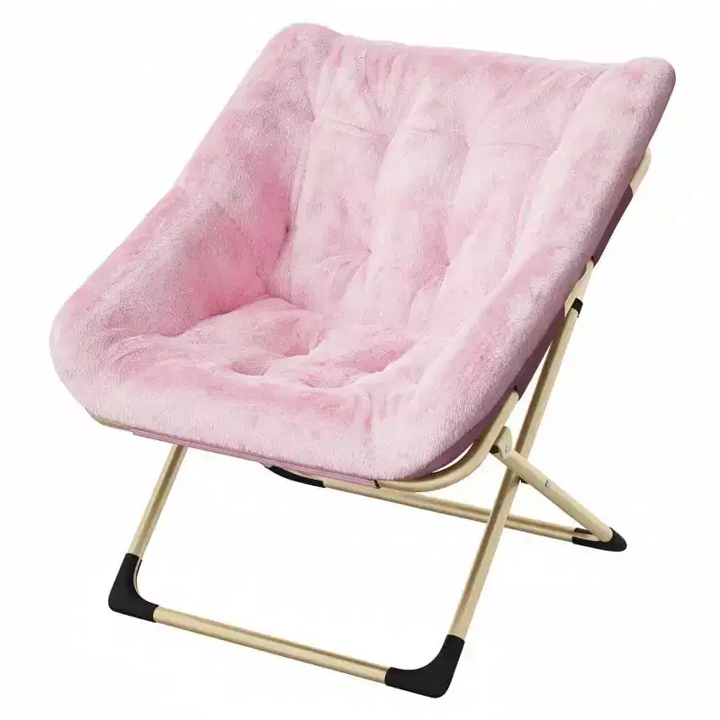 Rabbit Fur Saucer Chair, Foldable Comfy Lounge Chair, for Kids, Teens & Adults, Cozy Indoor Sofa for Bedroom, Dorm, Living Room, Pink