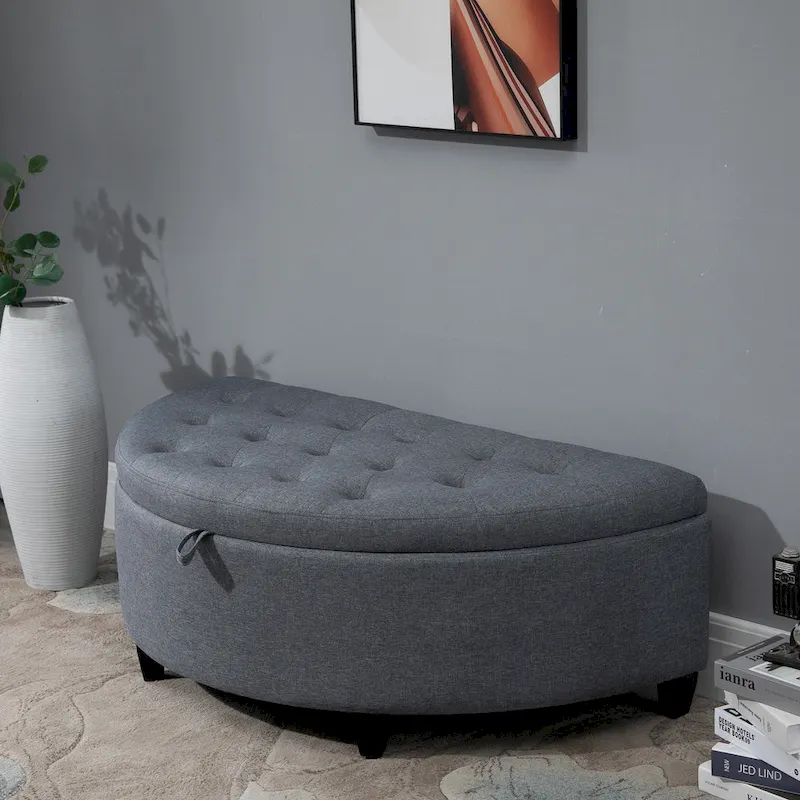HOMCOM Half Circle Modern Luxurious Storage Polyester Fabric Ottoman Bed Bench with Legs Lift Lid Thick Sponge Pad Ideal Bench