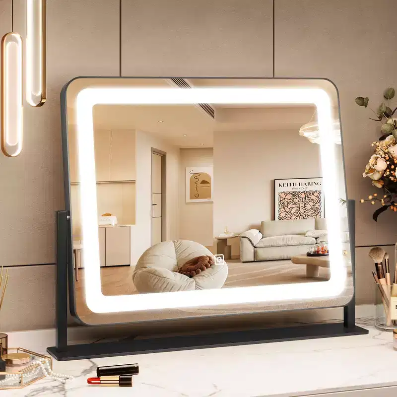 LED Vanity Mirror with Lights  3-Color Dimmable Tabletop Makeup Mirror for Bedroom Dressing Room, Plug-In