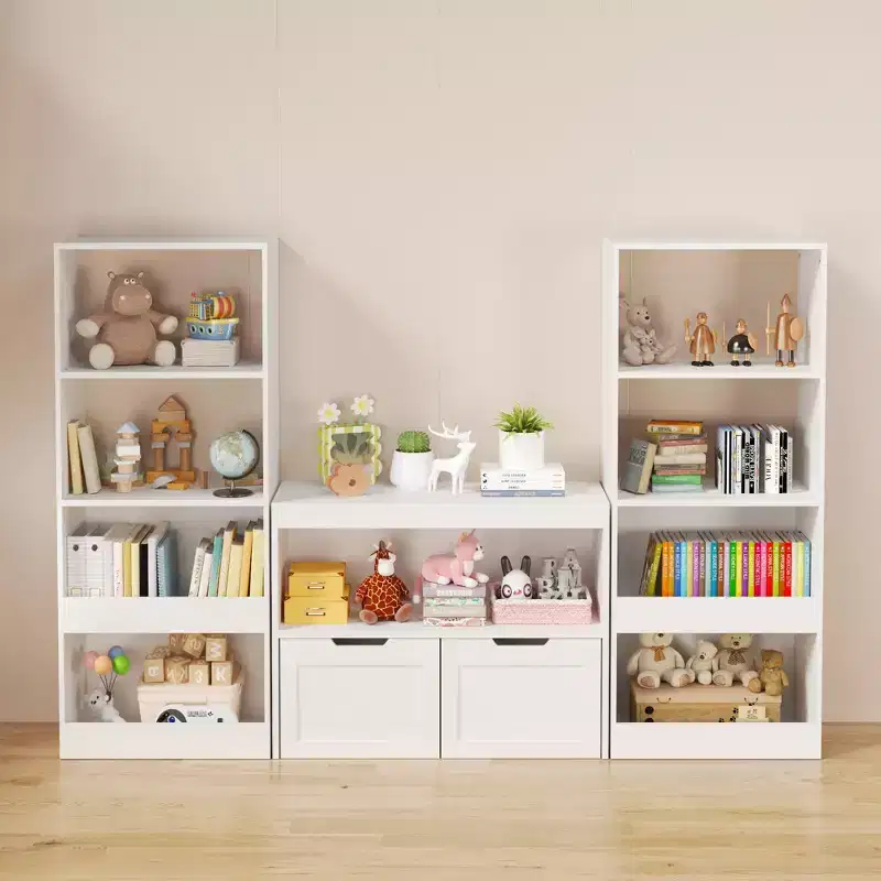 Kids Book & Toy Storage Cabinet Organizer with Drawers & Open Shelves, White