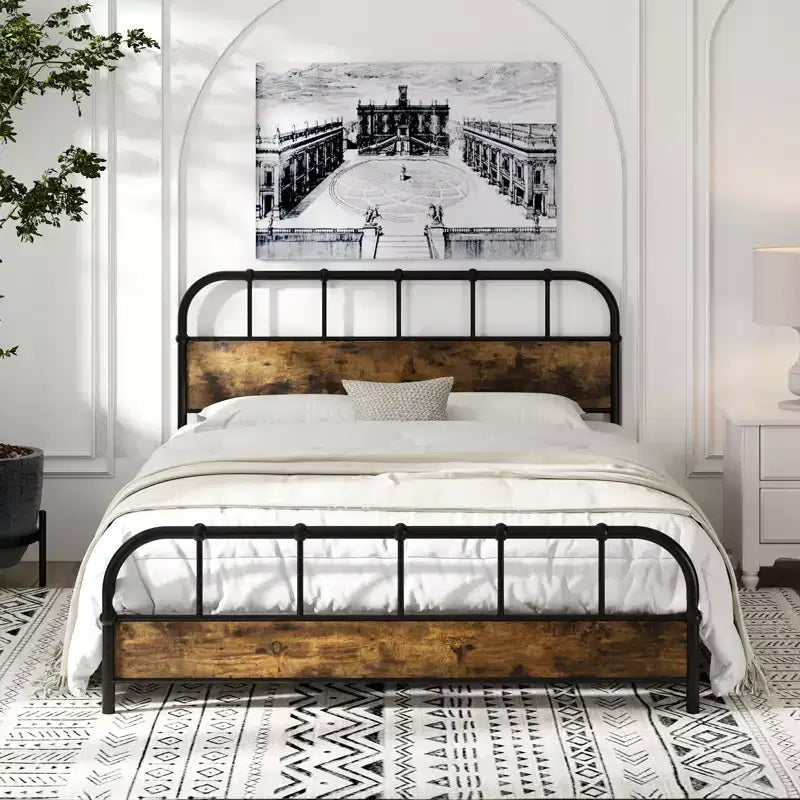 Costway Queen Size Bed Frame Industrial Platform Bed Frame w/ Under Bed Storage