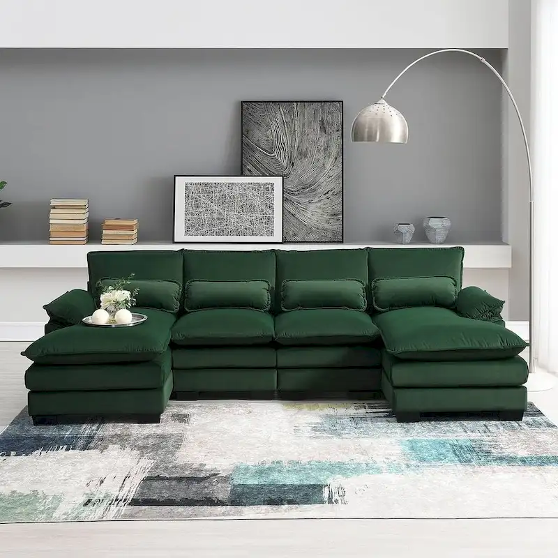 6-seat U-shaped Sectional Sofa, Sleeper Sectional with Waist Pillows for Living Room, Apartment