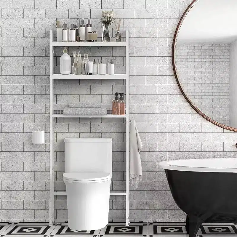 Over Toilet Storage 3 Tier Bathroom Organizer White Wooden Space Saver Above Toilet Restroom Laundry Rack Freestanding