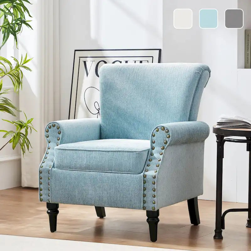 Mid-Century Modern Upholstered Accent chair with Solid Wood Legs