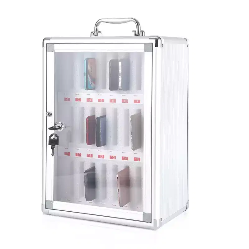 Cell Phone Locker, Aluminum Alloy Phone Storage Cabinet with Key Lock & EPE Lining, Wall-Mounted or Freestanding, for Office, Classroom, Gym
