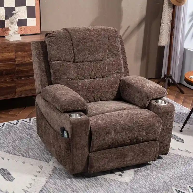 Overstuffed Chenille Power Lift Recliner With Extended Footrest,lift Assist,heat/message,ubs/type C Charging & Storage