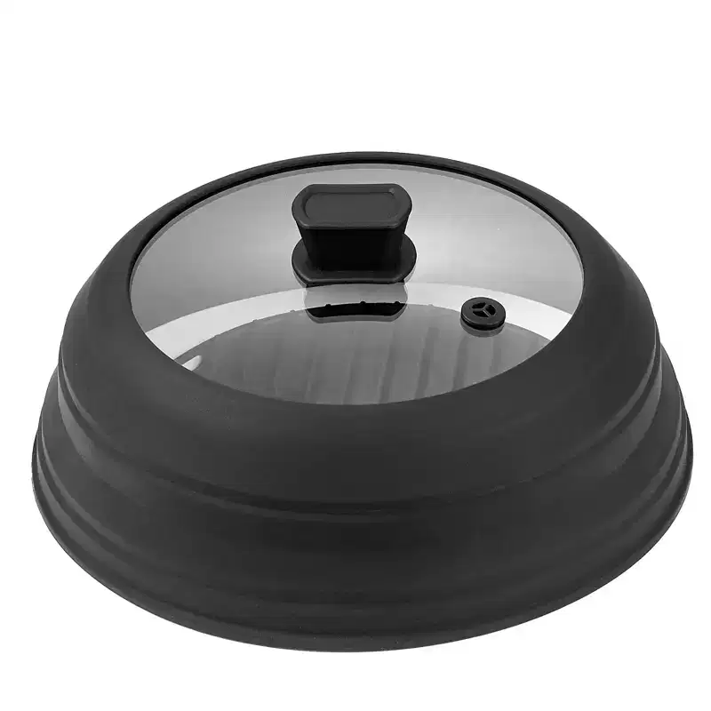 VEVOR Microwave Splatter Cover & Mat, 10.8 Collapsible Microwave Lid for Food, 500F Heat-Resistant Silicone & Tempered Glass Splatter Guard, Black