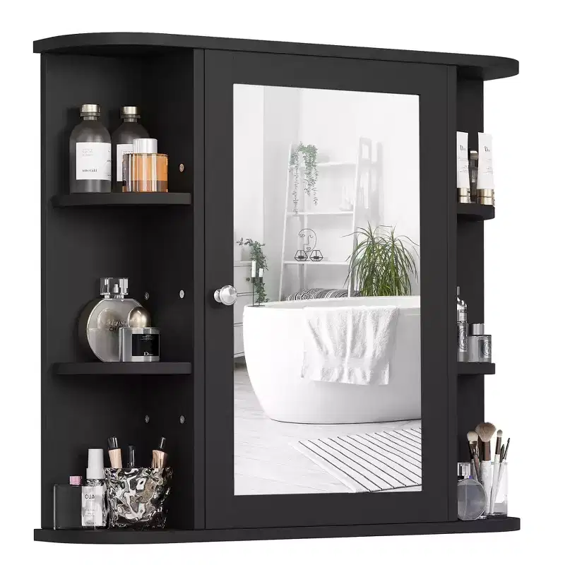 Celebalcony Bathroom Mirror Cabinet Wall Mounted, Bathroom Wall Medicine Cabinet With Mirror And 6 Open Shelves