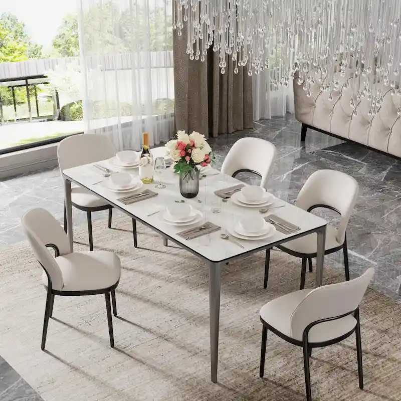 Luxurious Italian Marble Dining Table Sintered Stone Top Rectangular - 61.81x11.42x11.81 inch