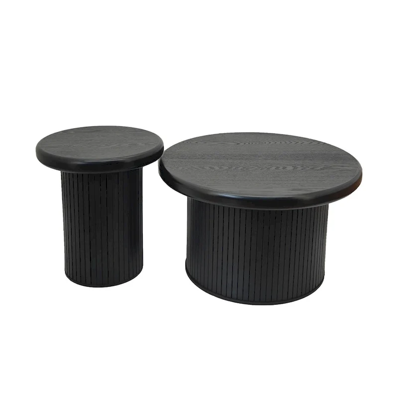 Modern Round Coffee Table Set Double Table Combination Coffee Table with Fluted Table Leg, for Living Room