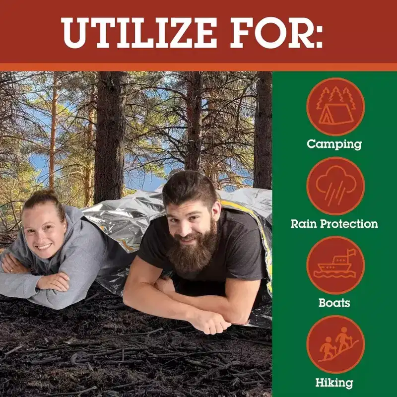 Emergency Sleeping Bag 4 Pack- XL Reusable Thermal Mylar Insulates & Retains Heat - Durable Design for Survival Kit & Camping- Perfect for Outdoors
