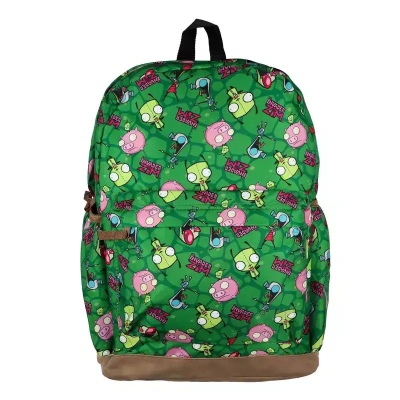 Intimo Invader Zim Backpack Piggy GIR and ZIM All-Over Design 16 with Adjustable Straps Green