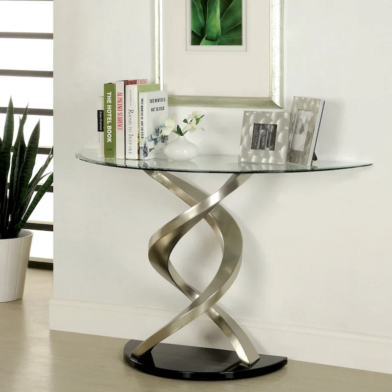 Sele Contemporary Silver 45-inch Glass Top Half-moon Sofa Table