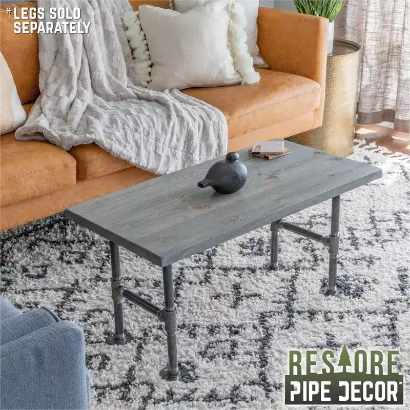 Riverstone Grey Solid Wood Coffee Tabletop, Reclaimed Pine, Wire-Brushed Distressed Finish, 36x18