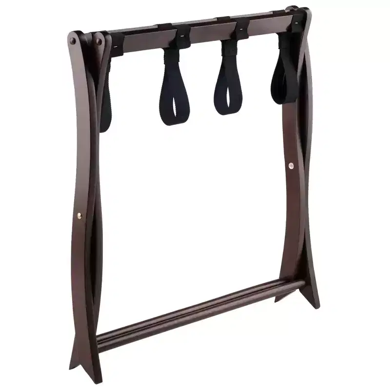 Cappuccino Foldable Luggage Rack, Solid Wood, Mid-Century Modern, 1-Person