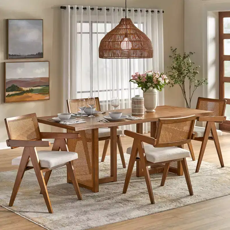 Lifestorey 5pcs Felicity Modern Dining Set Colonial Oak/Beige