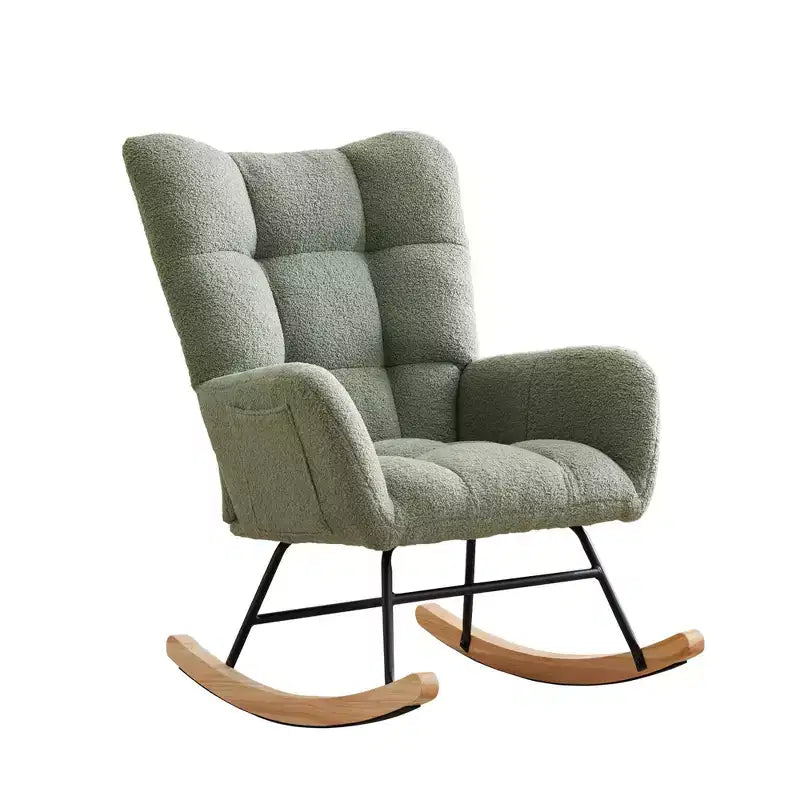 Teddy Upholstered Rocking Chair, Glider Chair with High Backrest, Modern Comfy Accent Armchair Reading Chair for Bedroom, Living Room