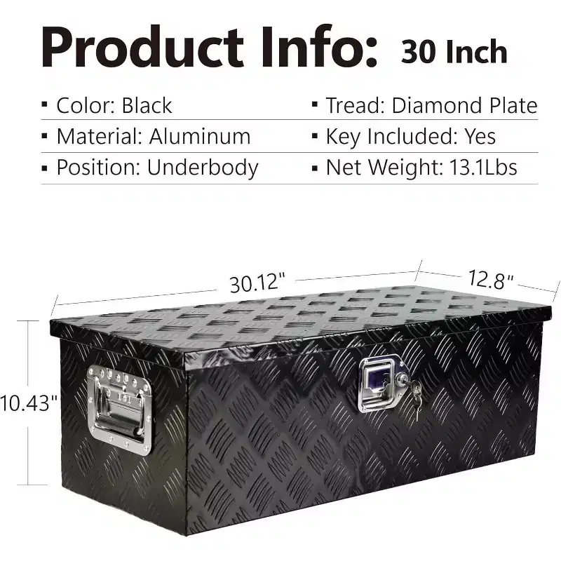 30 Inch Heavy Duty Aluminum Tool Box, Lockable Weatherproof Truck Storage, Secure Underbody Organizer for Pickups, RVs & Trailers