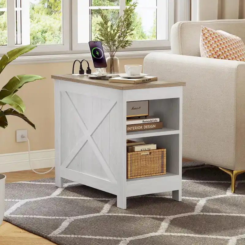 Set of 2 End Tables with Charging Station, 2 Power Outlets & 2 USB Ports