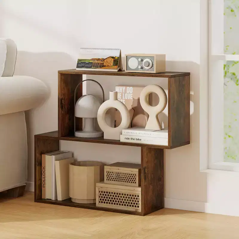 Costway 1/2 PCS 3-Tier Geometric Bookshelf, Freestanding Wooden Bookcase with 2 Cubic Compartments