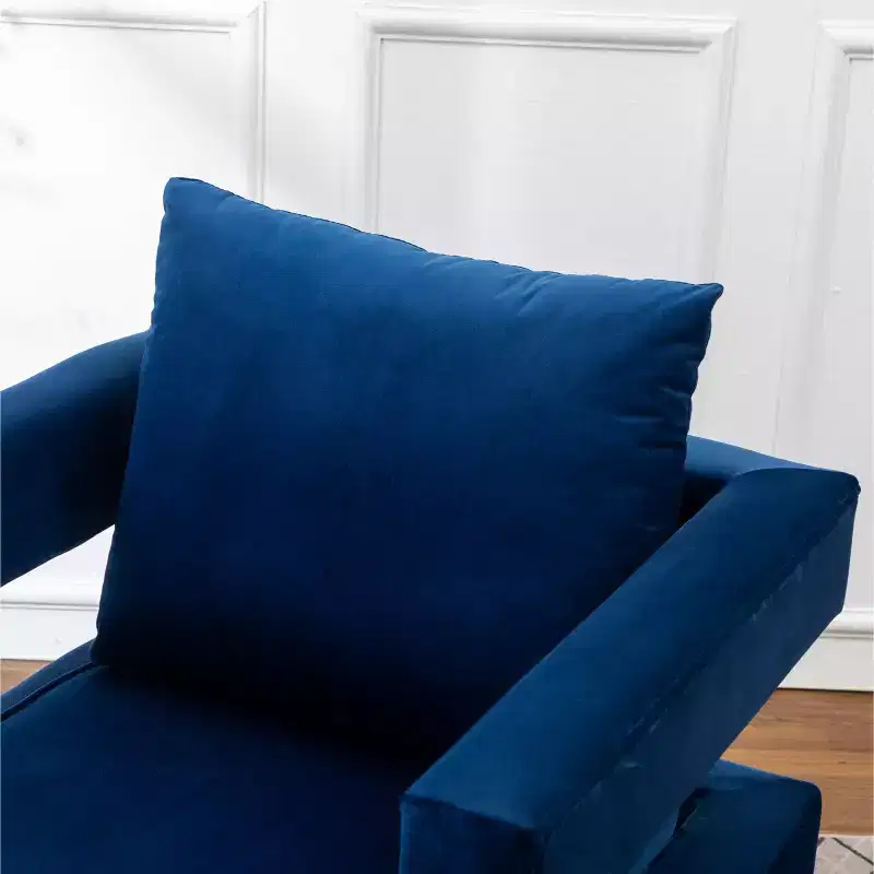 Contemporary Upholstered Accent Arm Chair | Gold Metal Frame | Blue Velvet