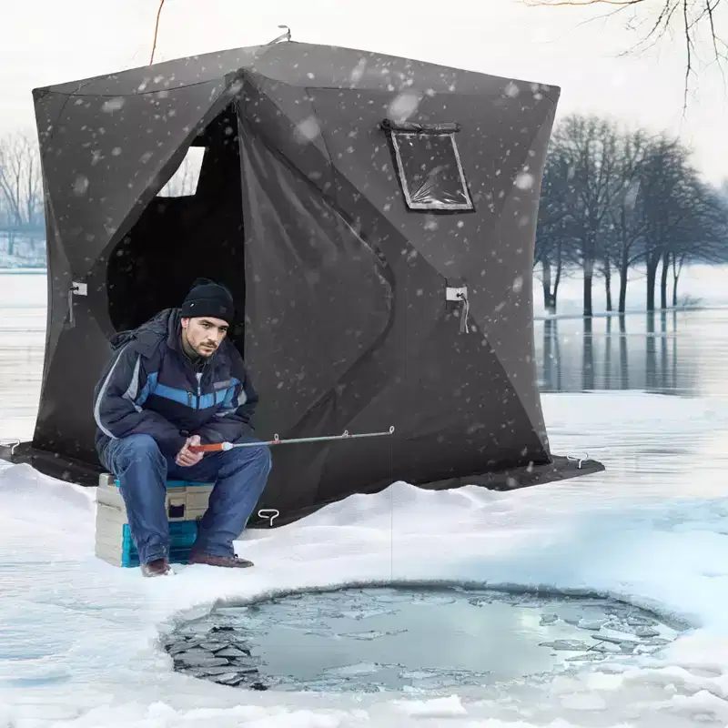 VEVOR Portable Ice Shelter, 3-4 Person Pop-Up Ice Fishing Tent, 43 Square Feet Fishable Area, Ice Shanty for Winter Fishing, Waterproof Oxford