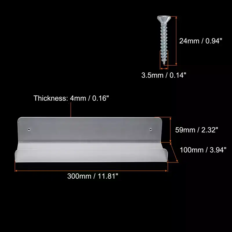 Clear Acrylic Floating Wall Shelf - U-Shape, for Bathroom & Kitchen
