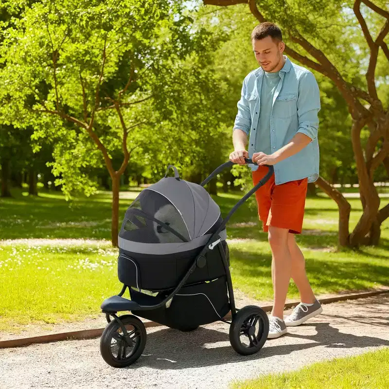 3 in 1 Pet Jogging Stroller for Small Dogs and Cats with Detachable Carrier, Storage Basket