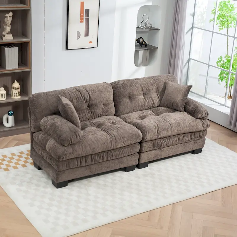 84 Upholstered 3-Seater Sofa with Memory Foam & Comfort Pillows