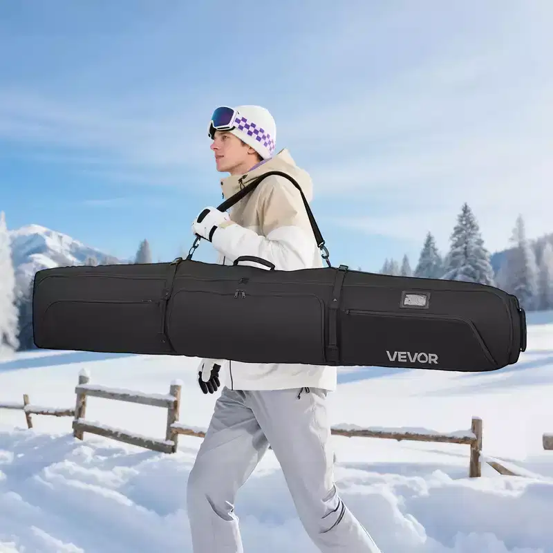 VEVOR Ski Roller Bag, Up to 74.8in/190cm, Padded Snowboard Bag with Wheels for Air Travel,600D Waterproof Oxford Fabric, with Adjustable Straps,Black