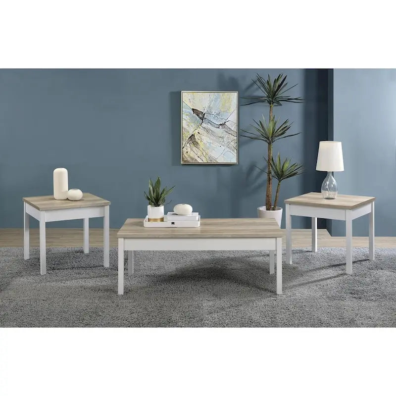 Hudson Antique Pine and White 3-piece Coffee Table Set