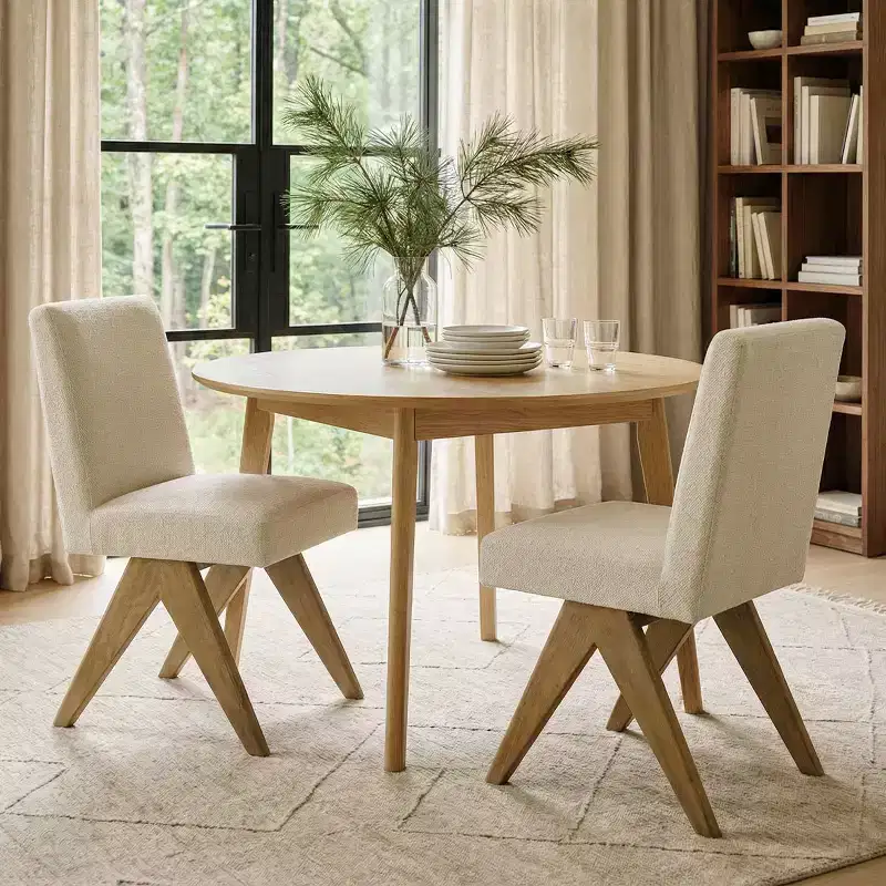Dining Chairs Set of 2, Modern Boucl Upholstered Armless Side Parsons Chair with Oak Finish Solid Rubberwood V-Legs - Panipeachy