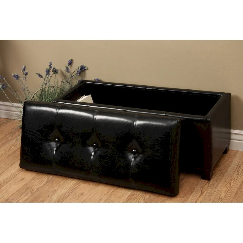Black Faux-Leather Storage Bench with Removable Lid